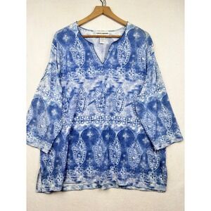 Cathy Daniels Tunic Womens 2X Paisley Split Neck Boho